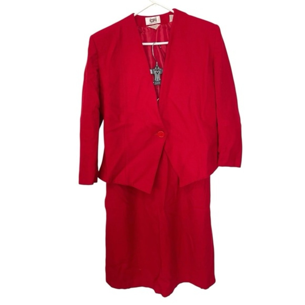 Vintage Central Park 14 Red Skirt Suit Set Wool Blend Vintage Power Suit Office‎